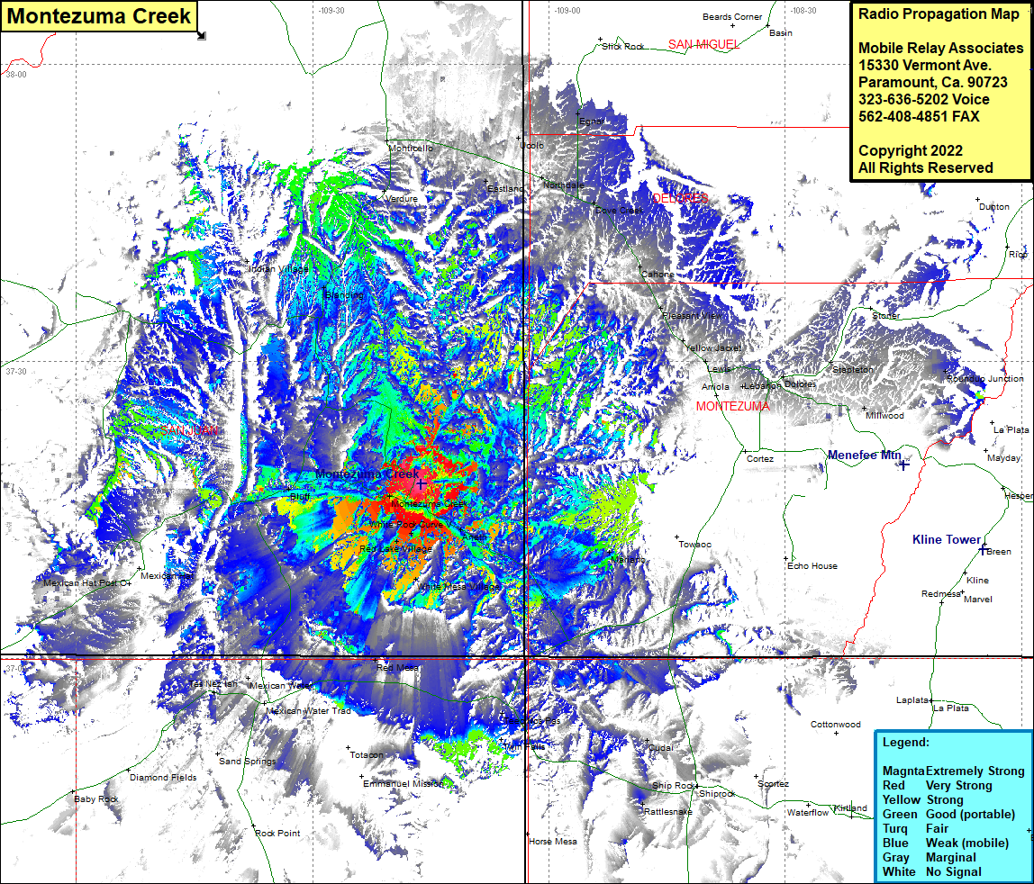 heat map radio coverage Montezuma Creek